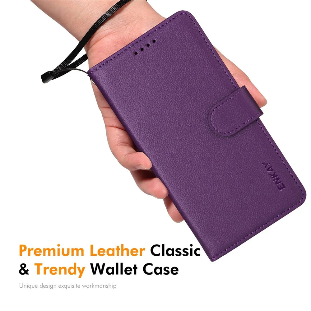 ENKAY HAT PRINCE For iPhone 16 Pro Max Wallet Case with Strap RFID Blocking Leather Stand Phone Cover - Purple - 5