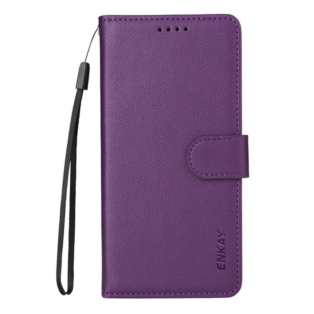 ENKAY HAT PRINCE For iPhone 16 Pro Max Wallet Case with Strap RFID Blocking Leather Stand Phone Cover - Purple - 6