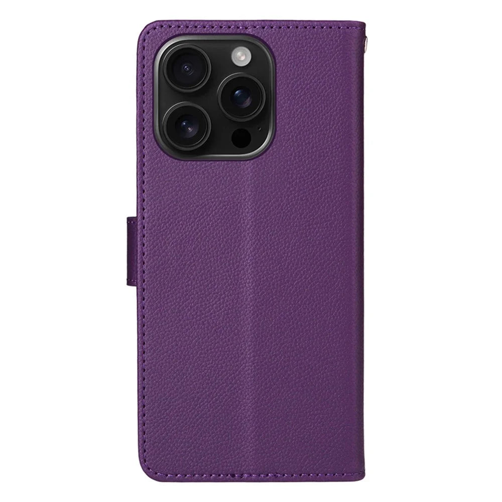 ENKAY HAT PRINCE For iPhone 16 Pro Max Wallet Case with Strap RFID Blocking Leather Stand Phone Cover - Purple - 7