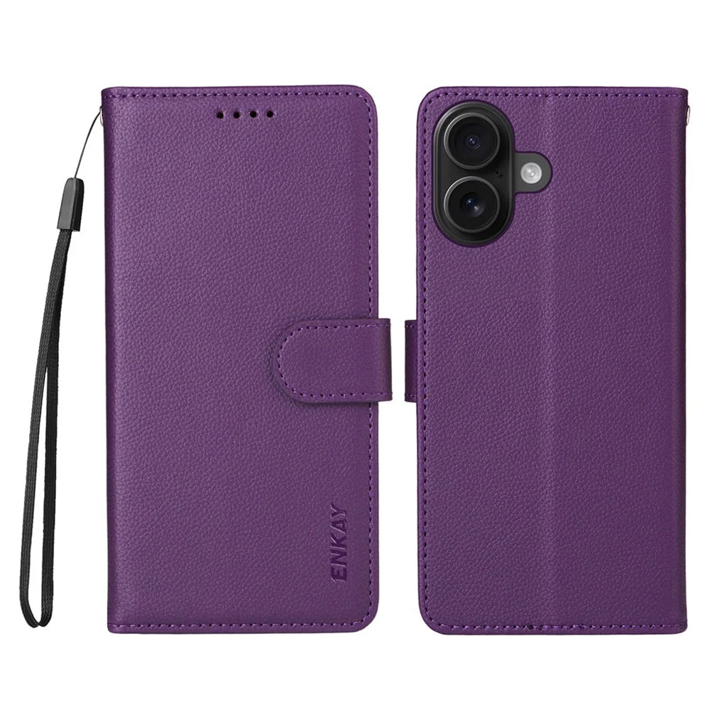 ENKAY HAT PRINCE For iPhone 17 Wallet Case with Strap RFID Blocking Leather Stand Phone Cover - Purple - 1