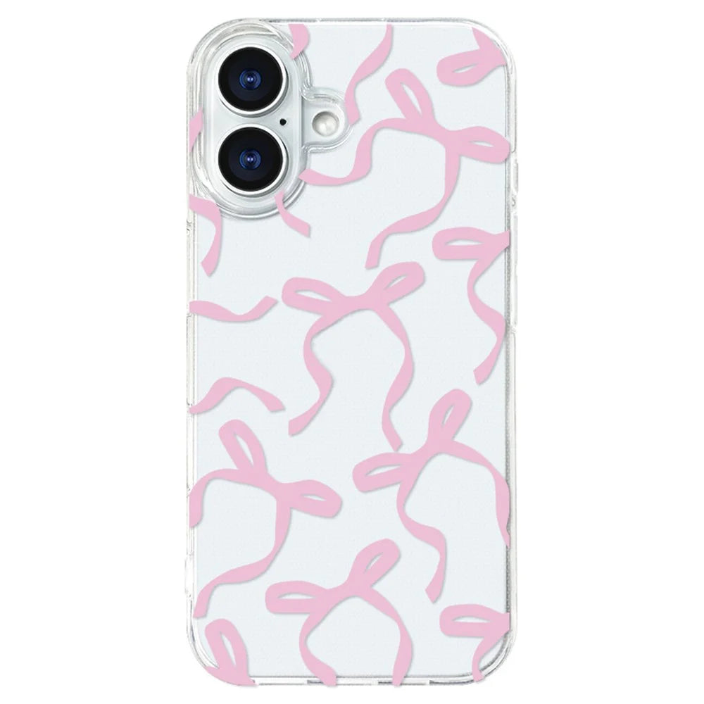 For iPhone 16 Case Butterfly Pattern Soft TPU Protective Clear Cover - Pink - 1