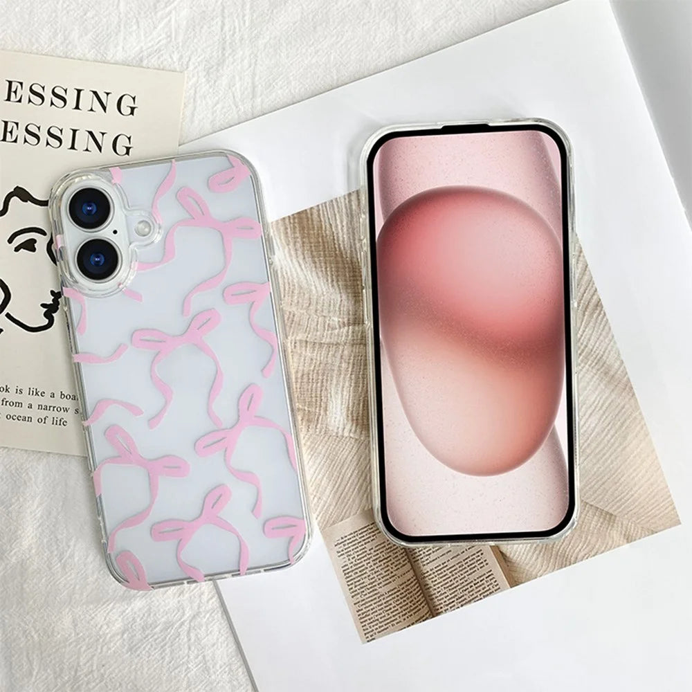 For iPhone 16 Plus Case Butterfly Pattern Soft TPU Protective Clear Cover - Pink - 2