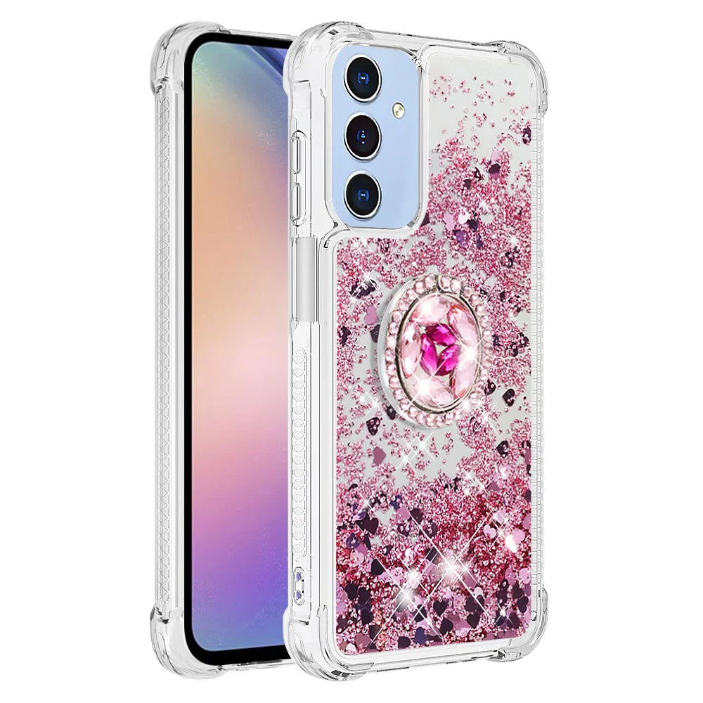 For Samsung Galaxy A18 5G / A18 4G / A17 5G / A17 4G / A26 5G TPU Case with Kickstand Quicksand Shockproof Cover - Rose Gold / Hearts - 3