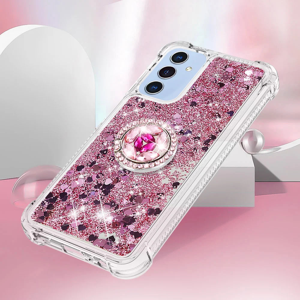 For Samsung Galaxy A18 5G / A18 4G / A17 5G / A17 4G / A26 5G TPU Case with Kickstand Quicksand Shockproof Cover - Rose Gold / Hearts - 5