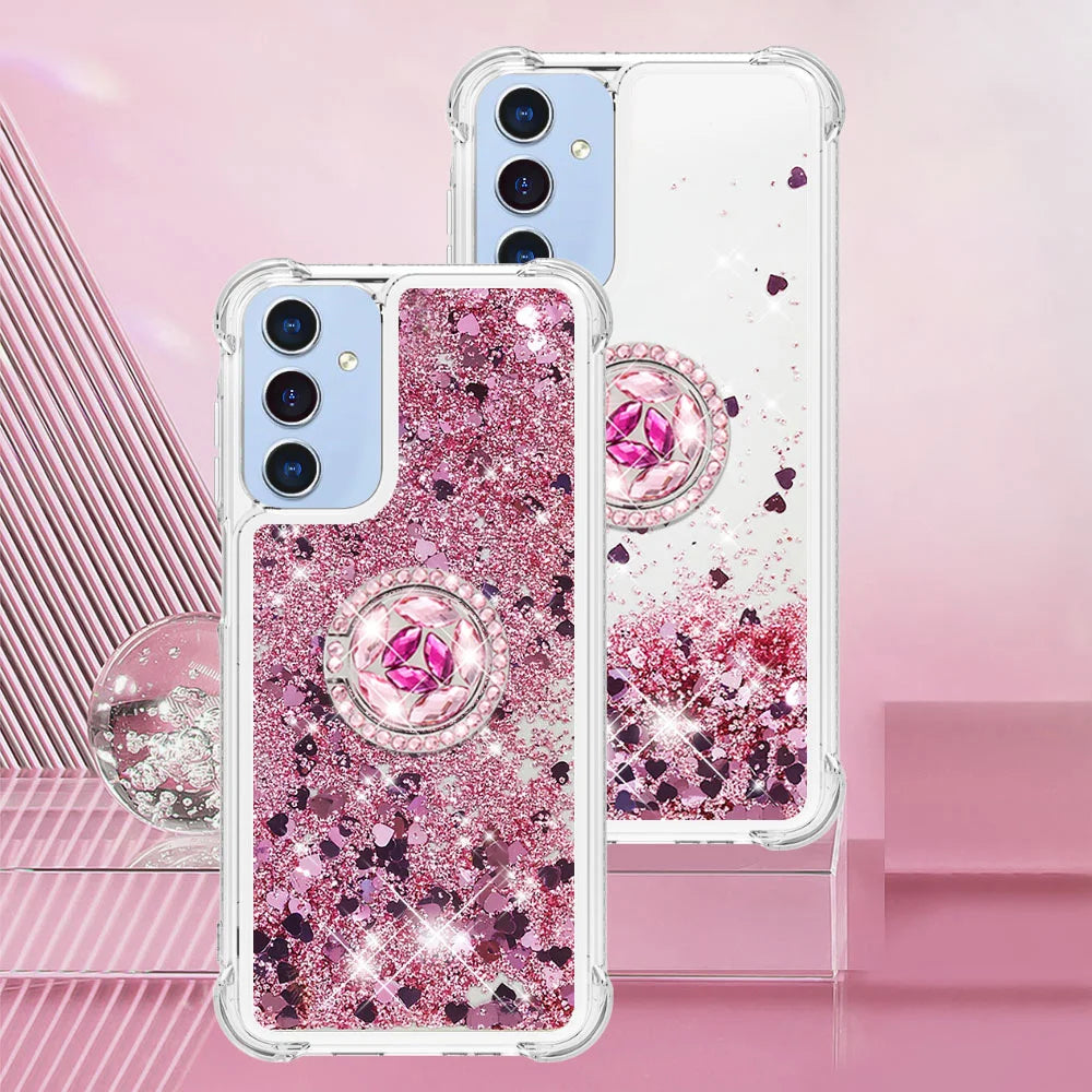 For Samsung Galaxy A18 5G / A18 4G / A17 5G / A17 4G / A26 5G TPU Case with Kickstand Quicksand Shockproof Cover - Rose Gold / Hearts - 7
