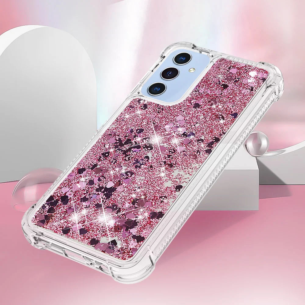 For Samsung Galaxy A18 5G / A18 4G / A17 5G / A17 4G / A26 5G TPU Case Glitter Quicksand Shockproof Phone Back Cover - Rose Gold / Hearts - 5