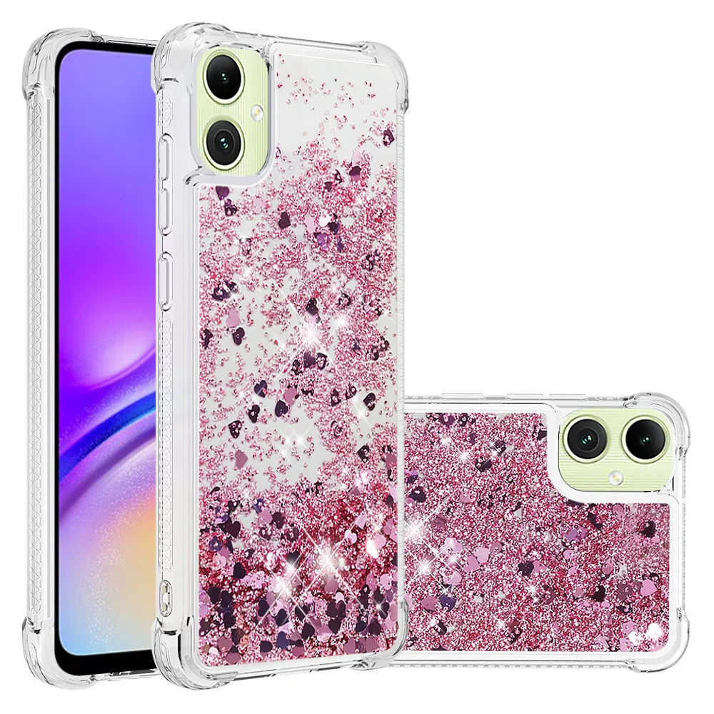 For Samsung Galaxy A08 5G / A08 4G / A07 4G TPU Case Glitter Quicksand Shockproof Phone Back Cover - Rose Gold / Hearts - 1