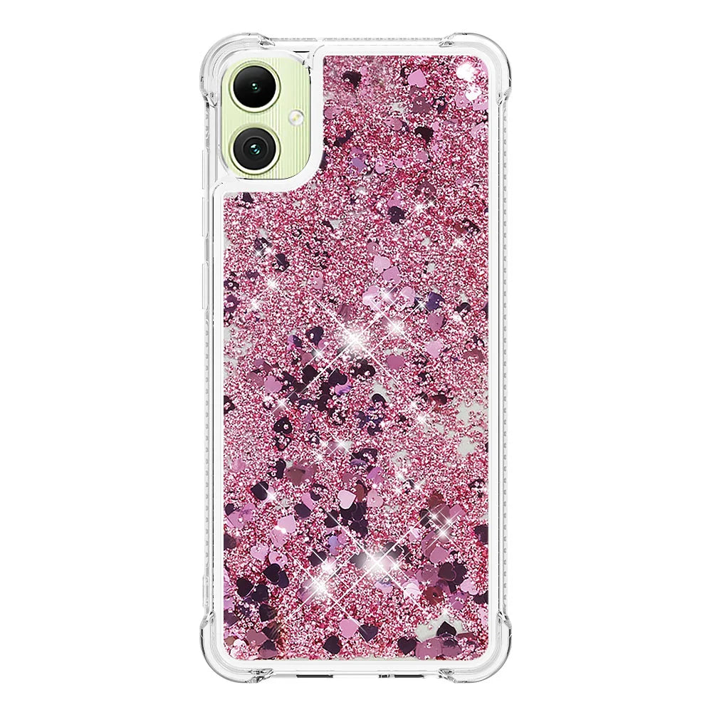 For Samsung Galaxy A08 5G / A08 4G / A07 4G TPU Case Glitter Quicksand Shockproof Phone Back Cover - Rose Gold / Hearts - 2