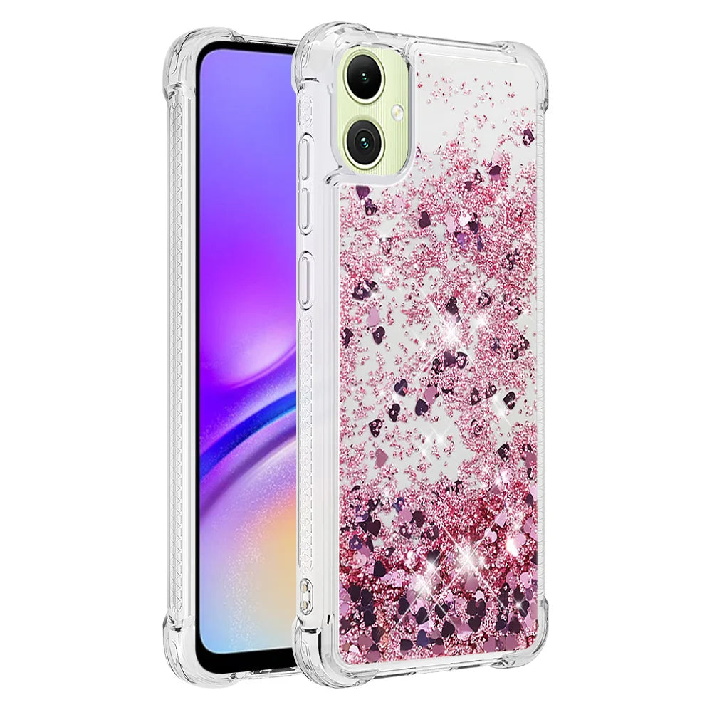 For Samsung Galaxy A08 5G / A08 4G / A07 4G TPU Case Glitter Quicksand Shockproof Phone Back Cover - Rose Gold / Hearts - 3