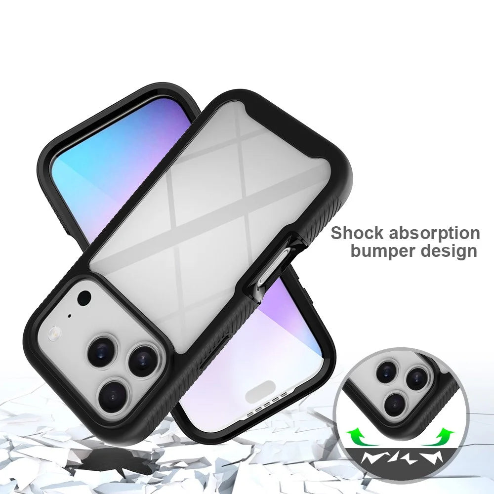 Clear Case for iPhone 18 Pro / 17 Pro PC + TPU Phone Back Cover with PET Screen Film - Black - 6