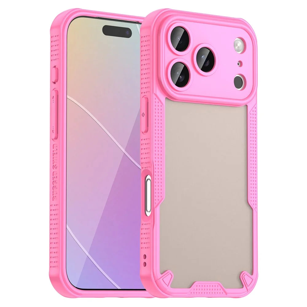 For iPhone 17 Pro Case PC + TPU Semi-Transparent Frosted Finish Protective Phone Cover - Pink - 1