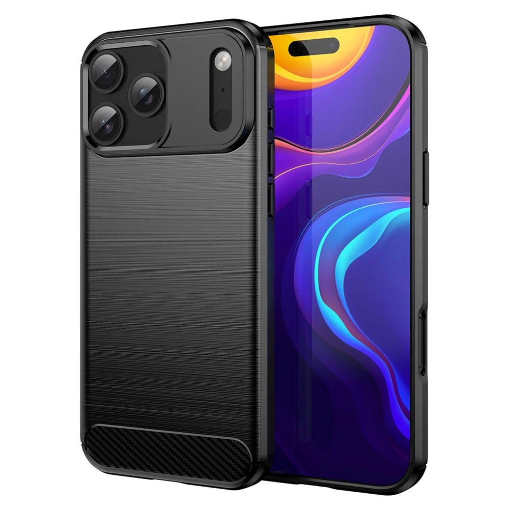 For iPhone 17 Pro Max Case Protective Phone Cover Carbon Fiber Texture Brushed - Black - 1