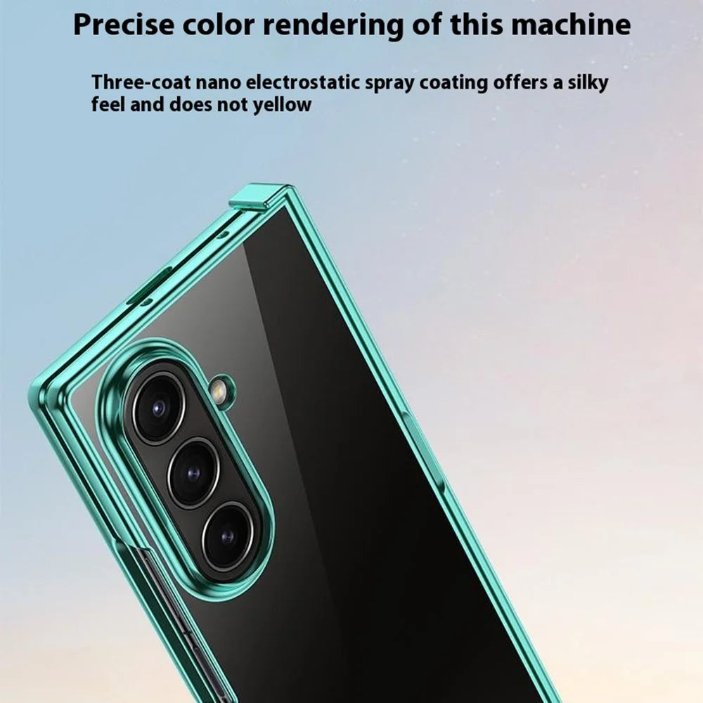 For Samsung Galaxy Z Fold7 5G Case Hinge Design Electroplating PC Clear Phone Cover - Green - 3