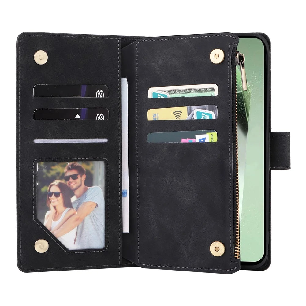 For Samsung Galaxy S25 FE Case Zipper Wallet Multiple Card Slots Leather Phone Cover with Wrist Strap - 2