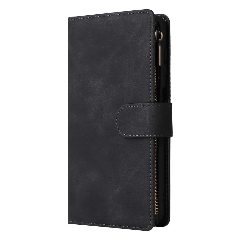 For Samsung Galaxy S25 FE Case Zipper Wallet Multiple Card Slots Leather Phone Cover with Wrist Strap - 7