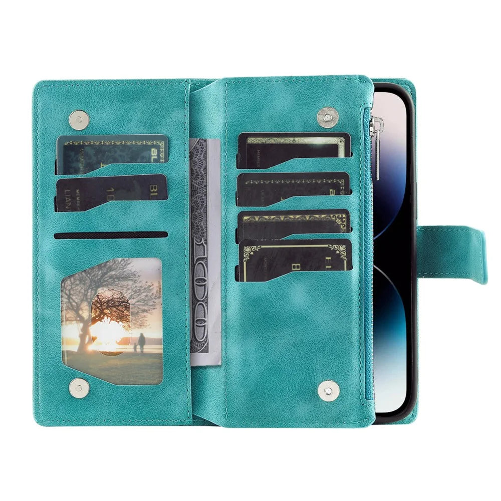 For iPhone Air Wallet Case Mandala Flower Pattern PU Leather Phone Cover with Wrist Strap - Mint Green - 2