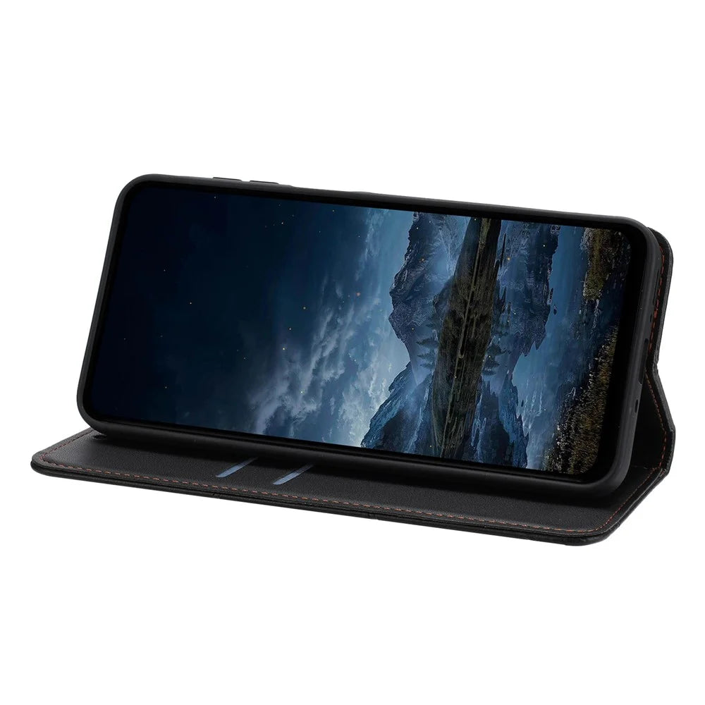 For iPhone 17 Wallet Case Line Imprinted Leather Stand Phone Cover with Wrist Strap - Black - 2