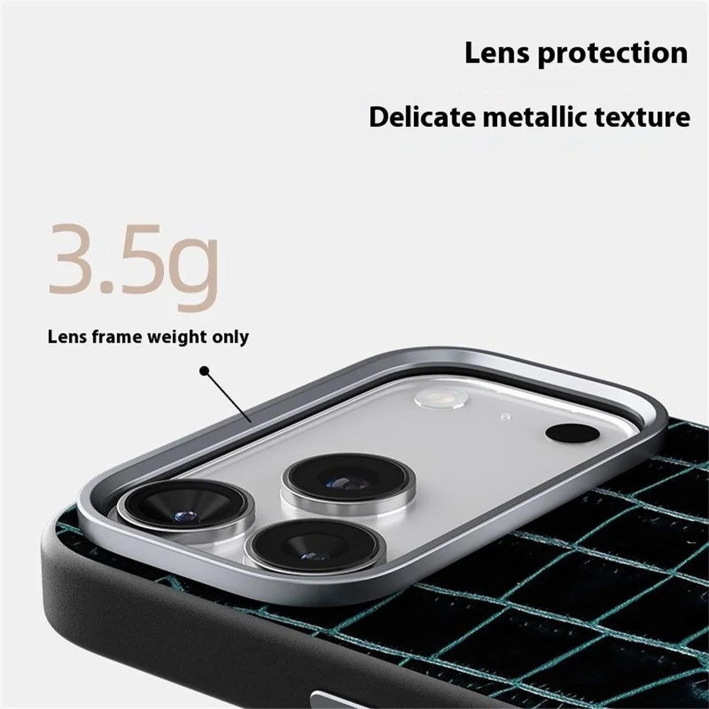 ABEEL For iPhone 17 Pro Max Case Compatible with MagSafe Crocodile Texture Micro-Embossing Back Cover - Black - 3