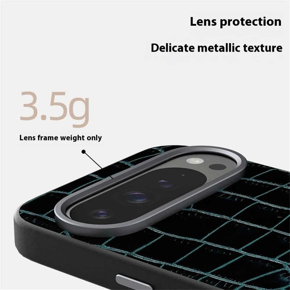 ABEEL For Google Pixel 9a Magnetic Case Crocodile Texture Micro-Embossing Back Cover - Black - 3