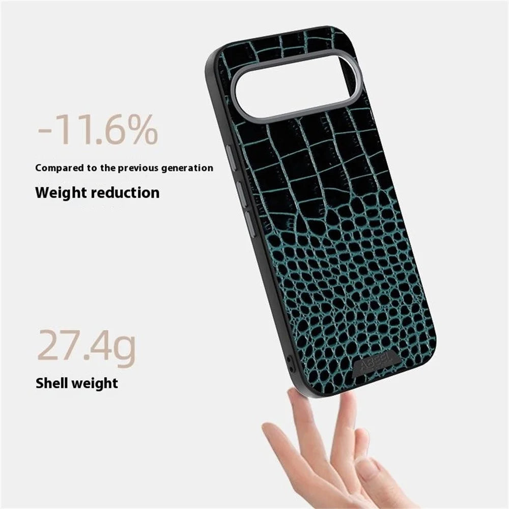 ABEEL For Google Pixel 9a Magnetic Case Crocodile Texture Micro-Embossing Back Cover - Black - 5