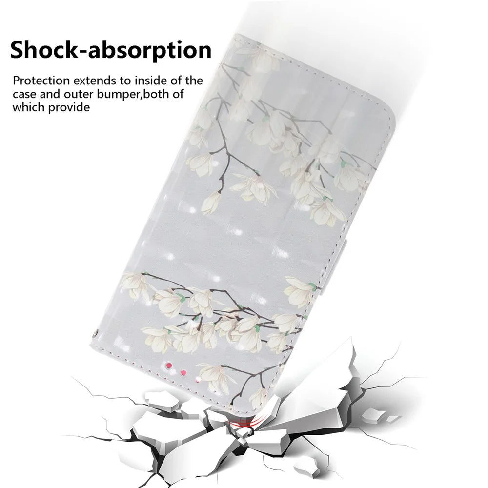 For Samsung Galaxy S25 FE Case Pattern Printing Leather Wallet Phone Cover with Wrist Strap - Magnolia - 5