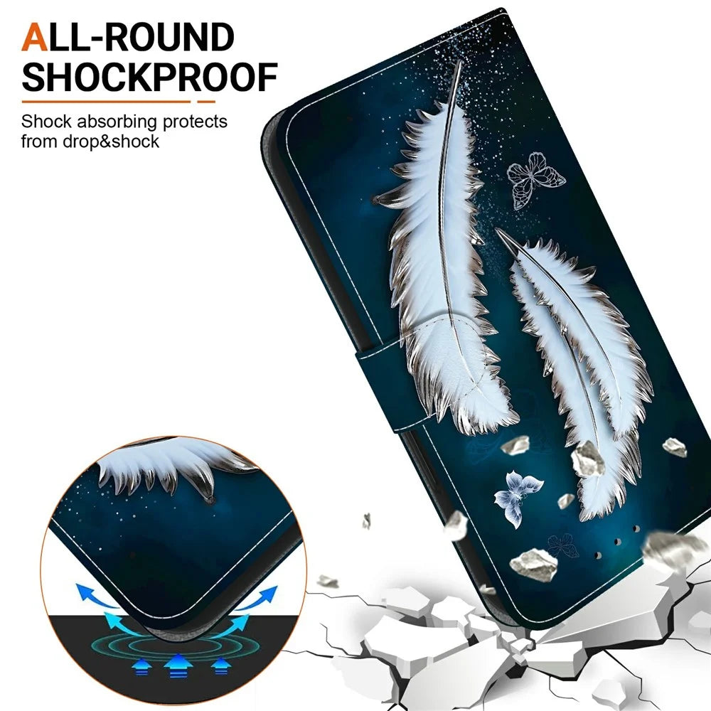 For Samsung Galaxy S25 FE Case Pattern Printing Leather Flip Wallet Phone Cover with Lanyard - White Butterfly Feather - 4