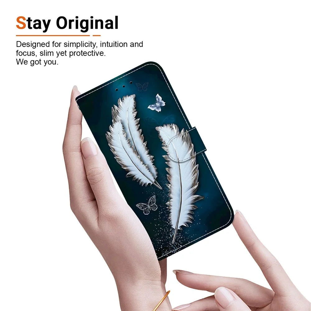 For Samsung Galaxy S25 FE Case Pattern Printing Leather Flip Wallet Phone Cover with Lanyard - White Butterfly Feather - 5