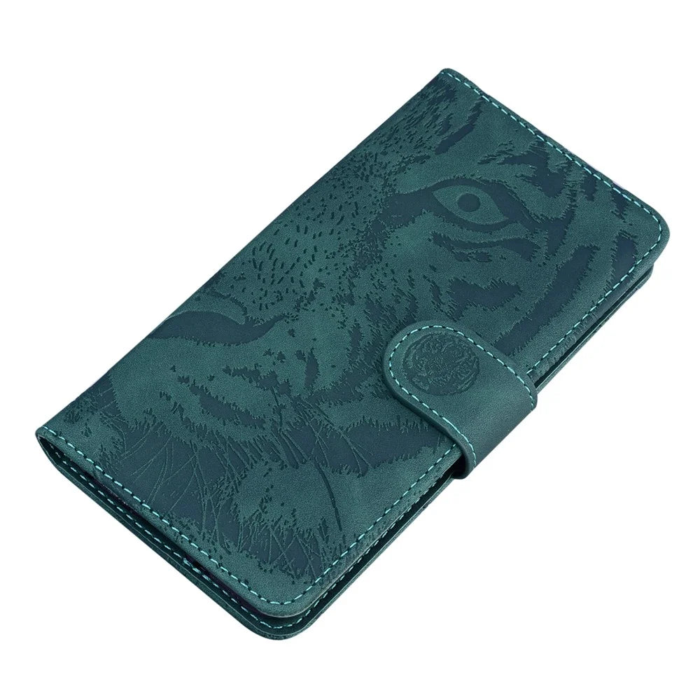 For Samsung Galaxy S25 FE Case Tiger Imprint Leather Wallet Phone Cover - Green - 4