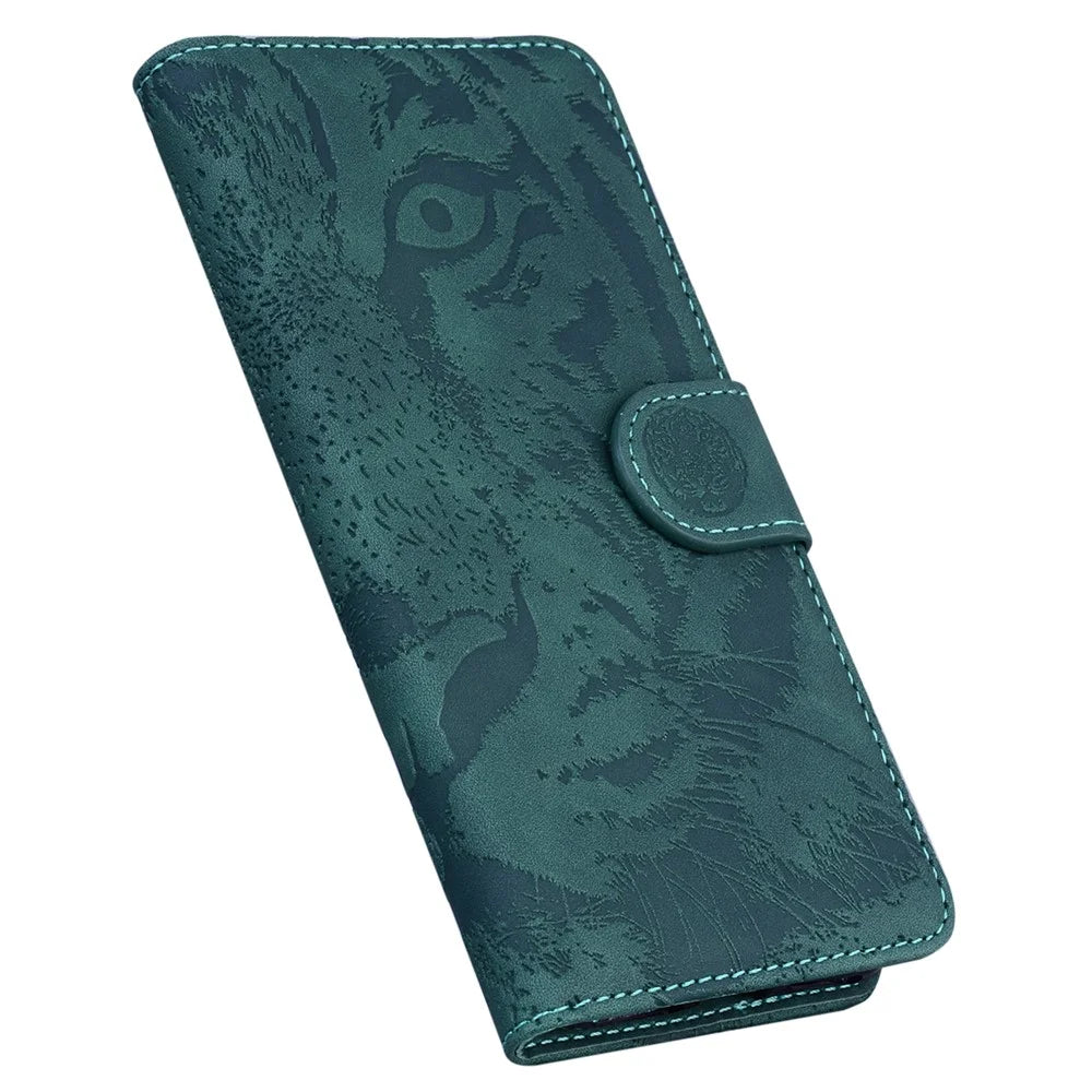 For Samsung Galaxy S25 FE Case Tiger Imprint Leather Wallet Phone Cover - Green - 5