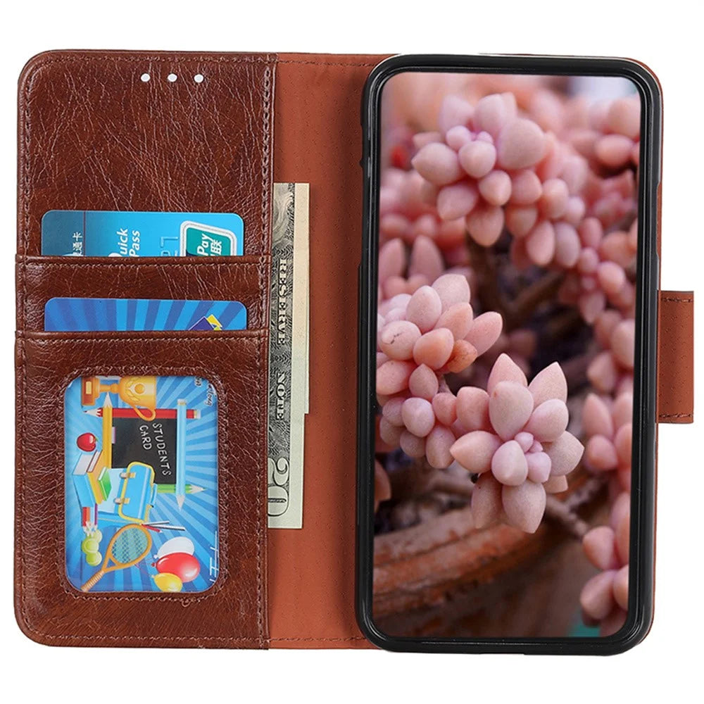 For OnePlus Nord 5 5G / Ace 5 Ultra 5G Case Nappa Texture Split Leather Wallet Phone Cover - Brown - 2