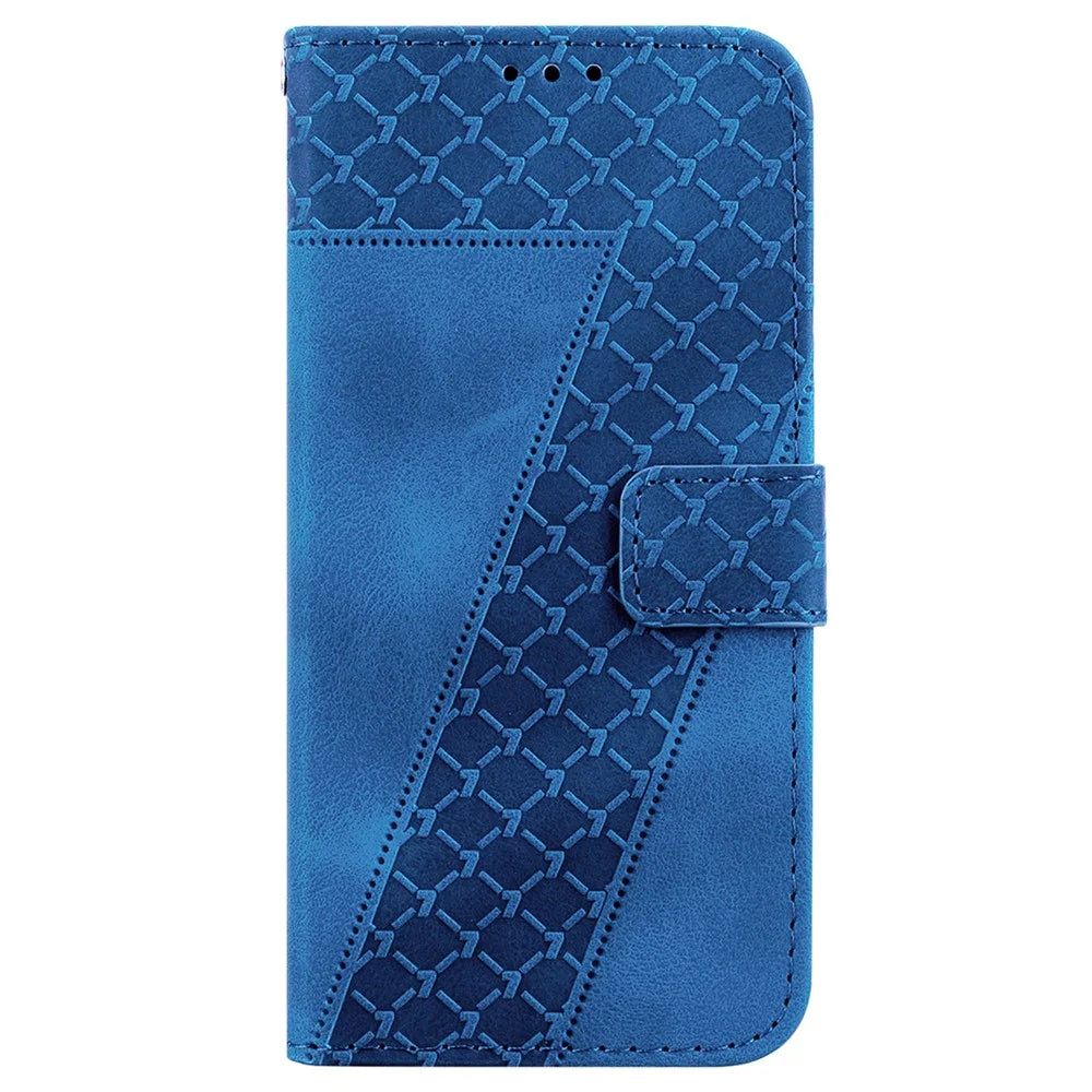 For TECNO Camon 30S 4G  /  30S Pro 4G Stand Case 7-Shaped Pattern Imprint Leather Phone Cover with Strap - Dark Blue - 7