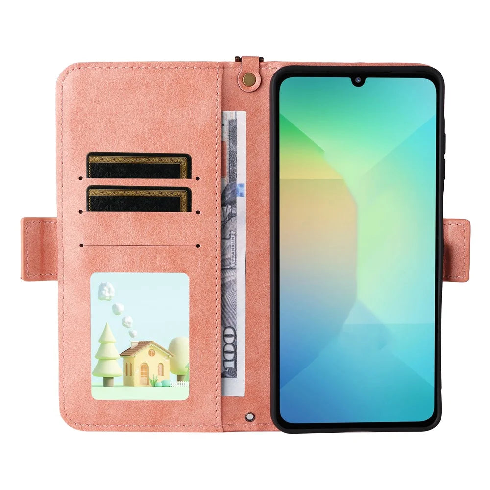 For Samsung Galaxy A08 5G / A08 4G / A07 5G / A07 4G Leather Case Magnetic Closure Wallet Stand Phone Cover with Crossbody Strap - Pink - 2