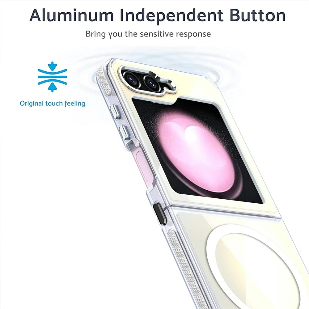 For Samsung Galaxy Z Flip6 5G Magnetic Case Cute Fluorescent Design TPU Acrylic Phone Back Cover - White - 4