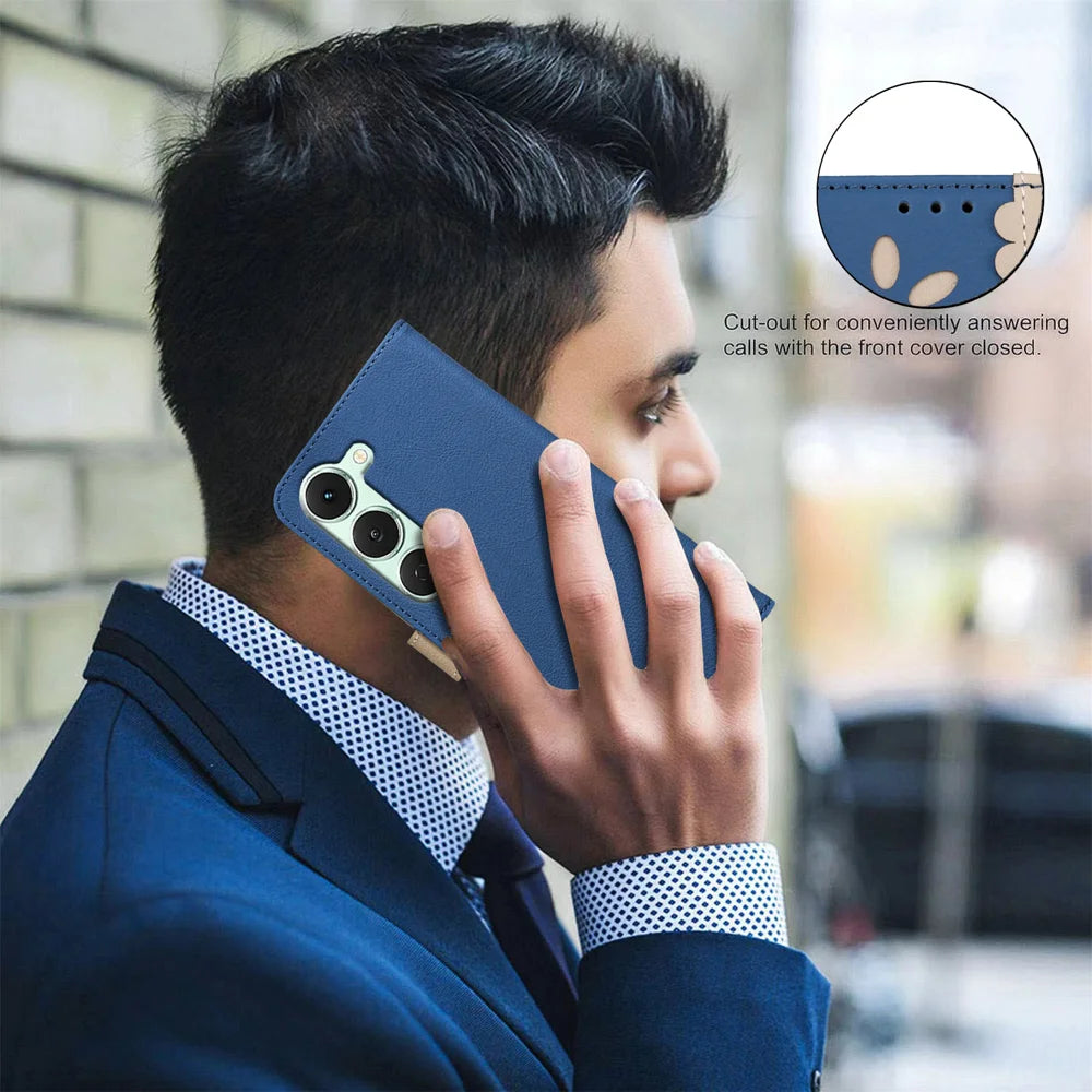 BINFEN COLOR For TECNO Spark 40 Pro 4G Leather Case  BF36 Floral Pattern Phone Cover RFID Blocking Wallet Stand - Dark Blue - 7