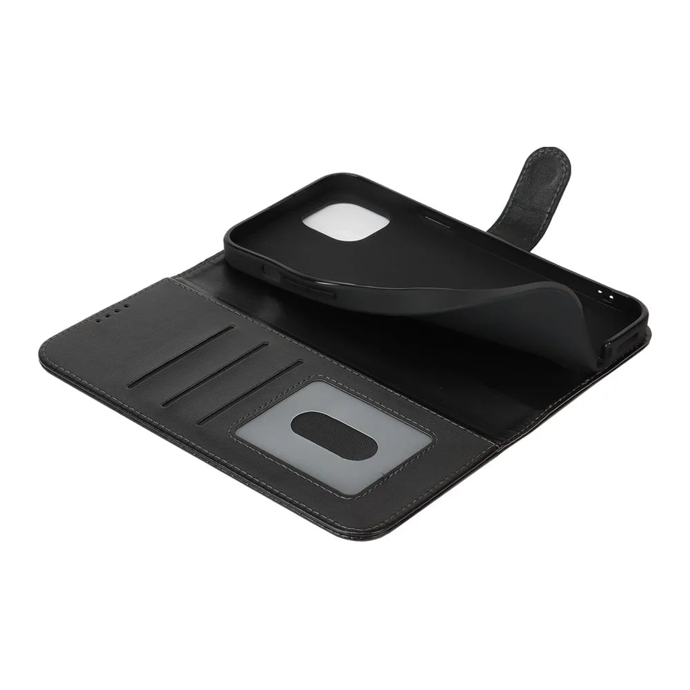 For iPhone 13 mini Stand Case Shockproof Leather Wallet Phone Cover - Black - 5