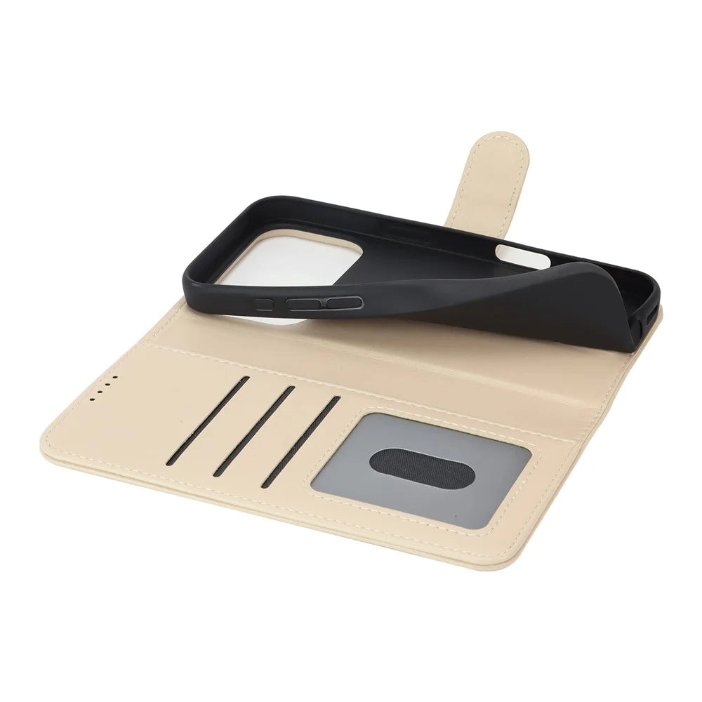 For iPhone 18 Pro / 17 Pro Stand Case Shockproof Leather Wallet Phone Cover - Beige - 5