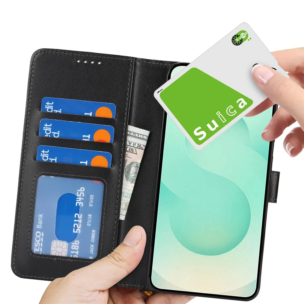 For Samsung Galaxy S25+ Stand Case Shockproof Leather Wallet Phone Cover - Black - 6
