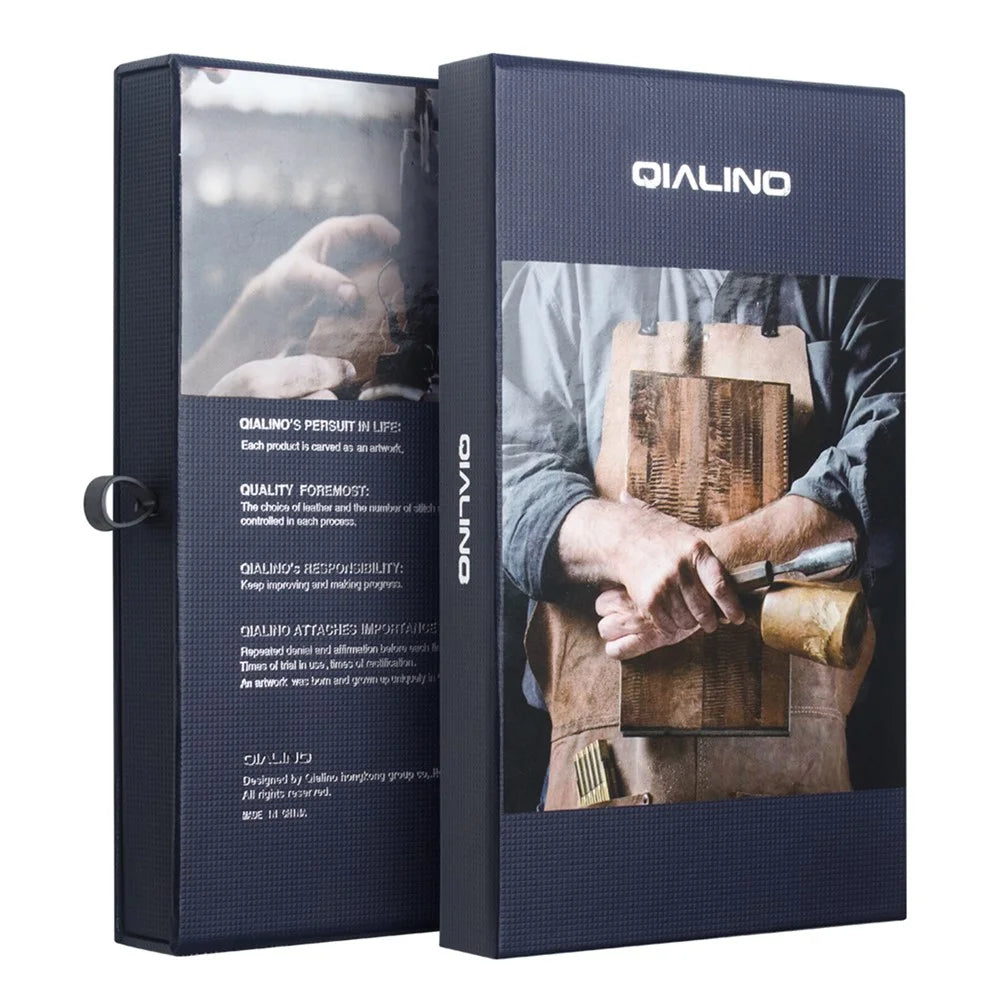 QIALINO For iPhone Air Wallet Case Stand Genuine Cow Leather Flip Phone Cover - Brown - 4