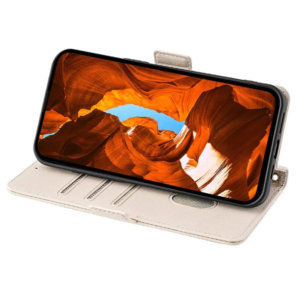 For Realme C71 4G Case PU Leather Wallet Stand Phone Cover with Crossbody Shoulder Strap - White - 3