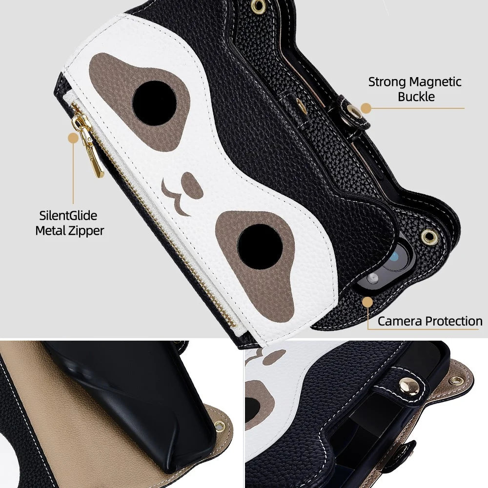 For Samsung Galaxy A05 4G Case Cute Raccoon Design PU Leather Phone Cover with Wrist Strap - Black - 6
