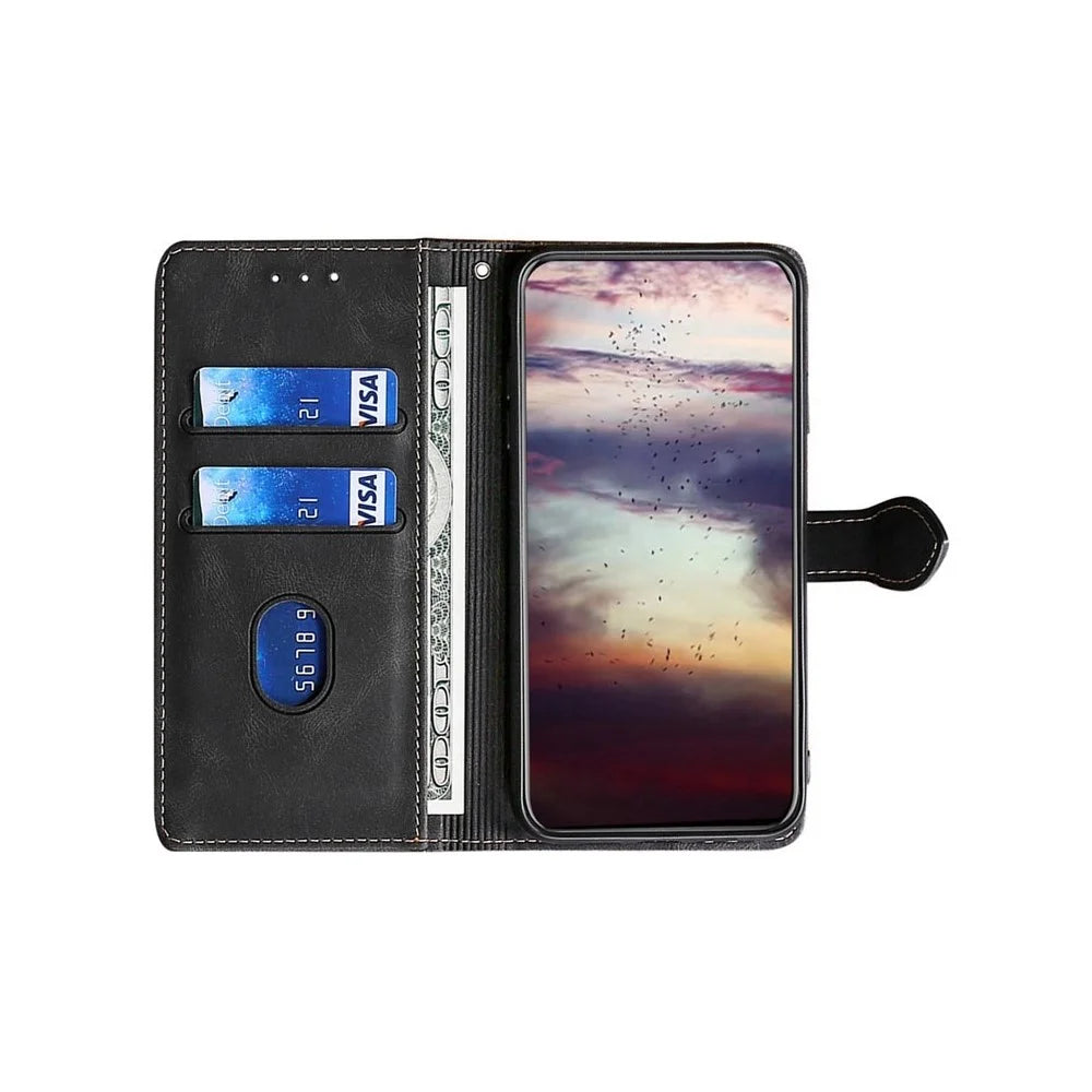 For Samsung Galaxy A36 5G Case Leather Wallet Phone Cover with Straw Hat Magnetic Clasp - Black - 2