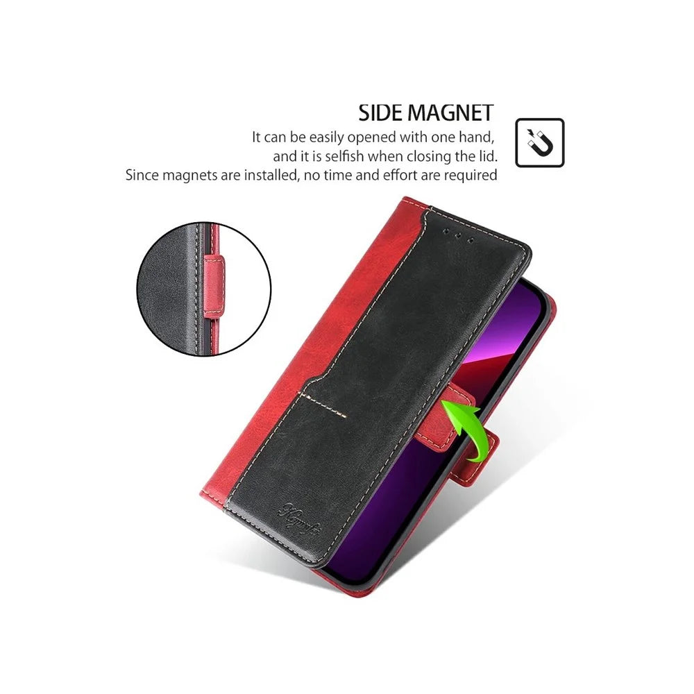 For OnePlus Nord 5 5G / Ace 5 Ultra 5G Case Contrast Color Wallet Leather Phone Cover - Black + Red - 5