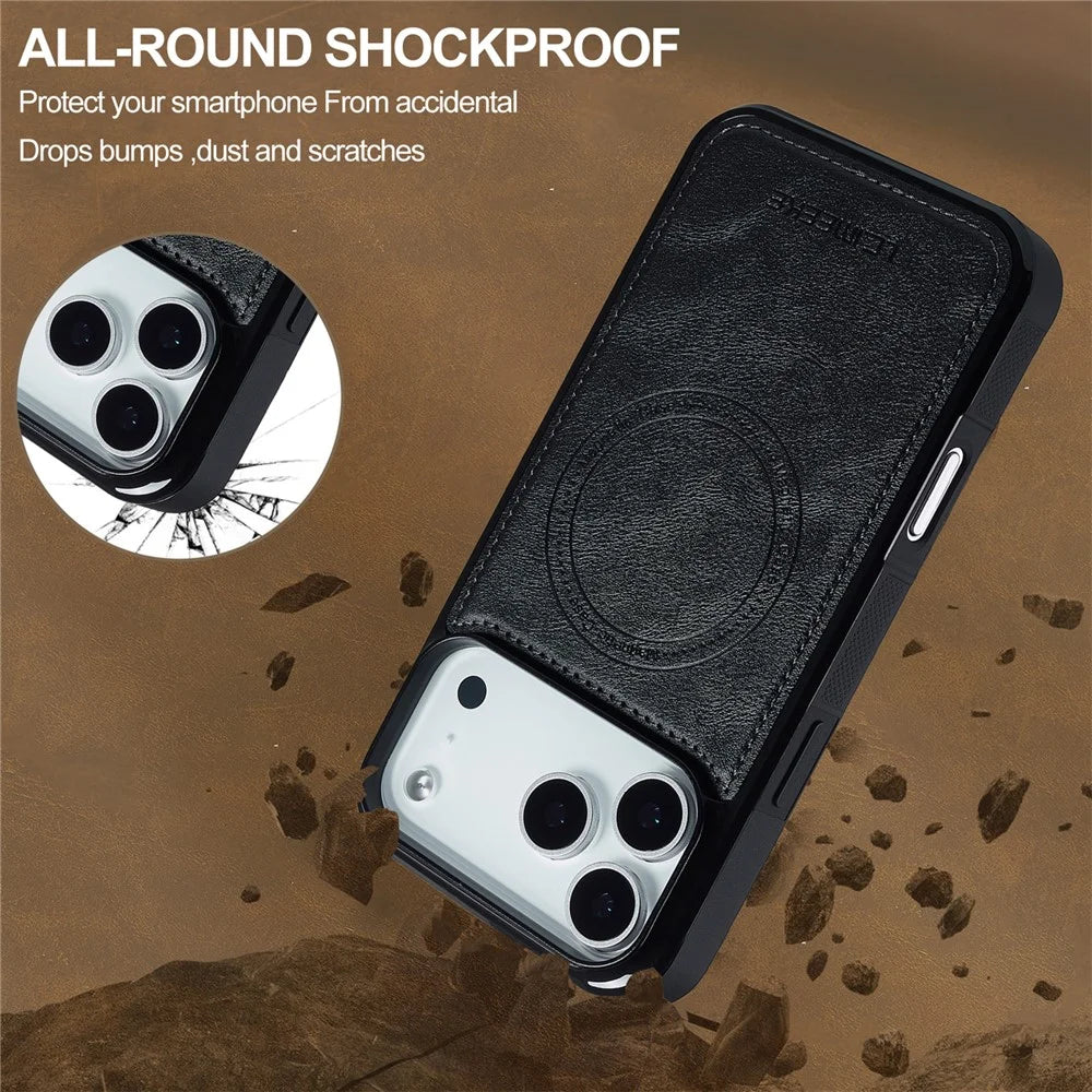 LC.IMEEKE For iPhone 18 Pro Max / 17 Pro Max Magnetic Case Compatible with MagSafe Leather + TPU Back Cover - Black - 2