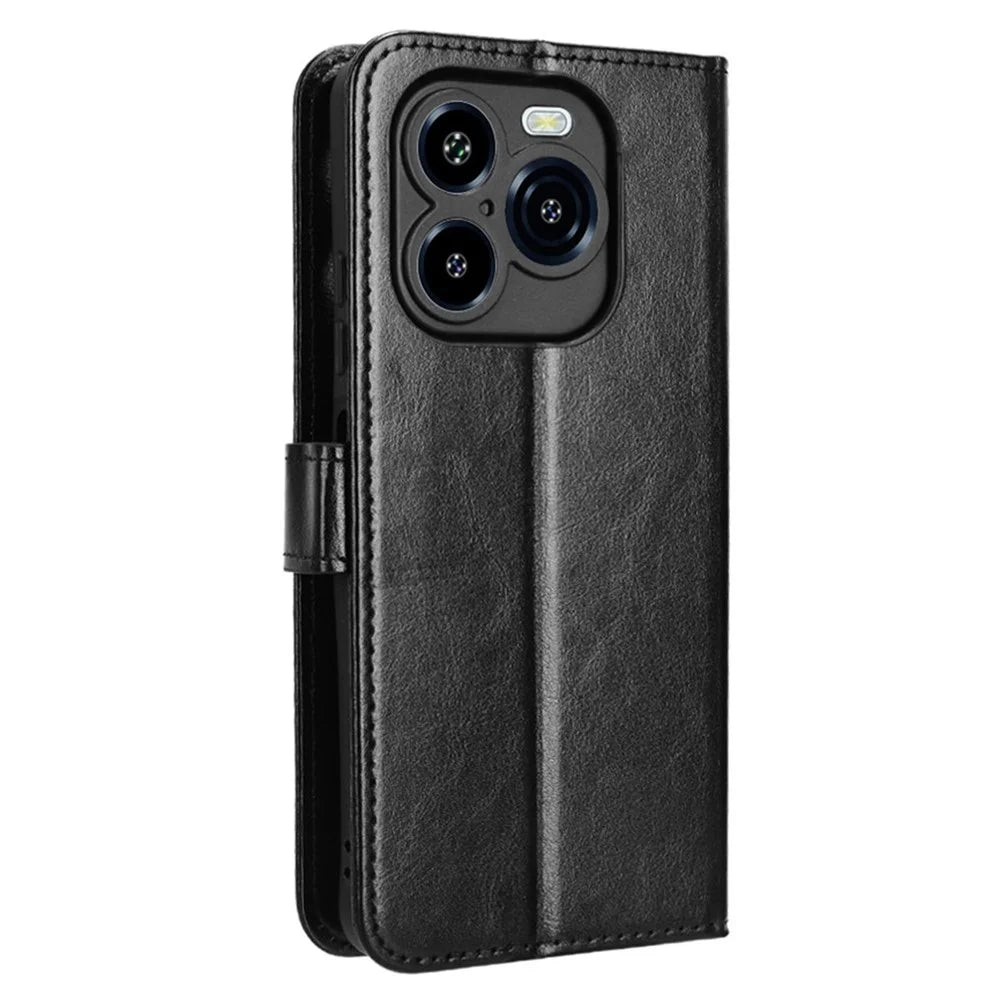 For Oukitel C65 / C65 Pro Case Crazy Horse Texture PU Leather Phone Wallet Cover with Wrist Strap - Black - 7