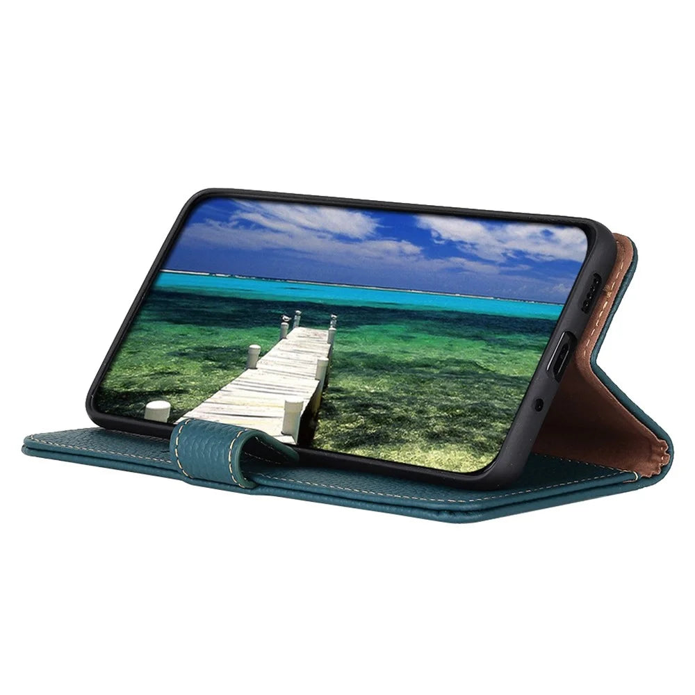 KHAZNEH For OnePlus Nord CE5 5G / Ace 5 Racing 5G Case Genuine Cow Leather Flip Phone Cover - Green - 2