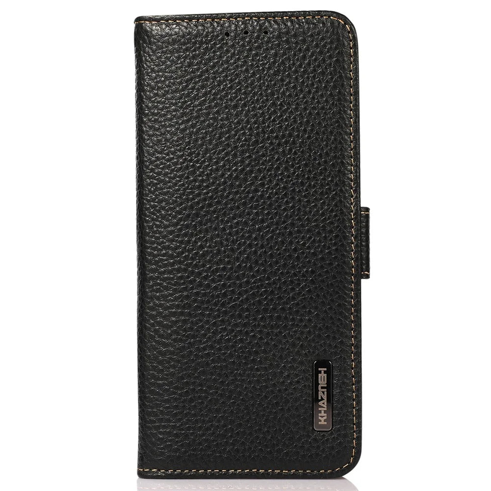 KHAZNEH for OnePlus Nord CE5 5G / Ace 5 Racing 5G Phone Case Genuine Cow Leather Cover RFID Blocking - Black - 6