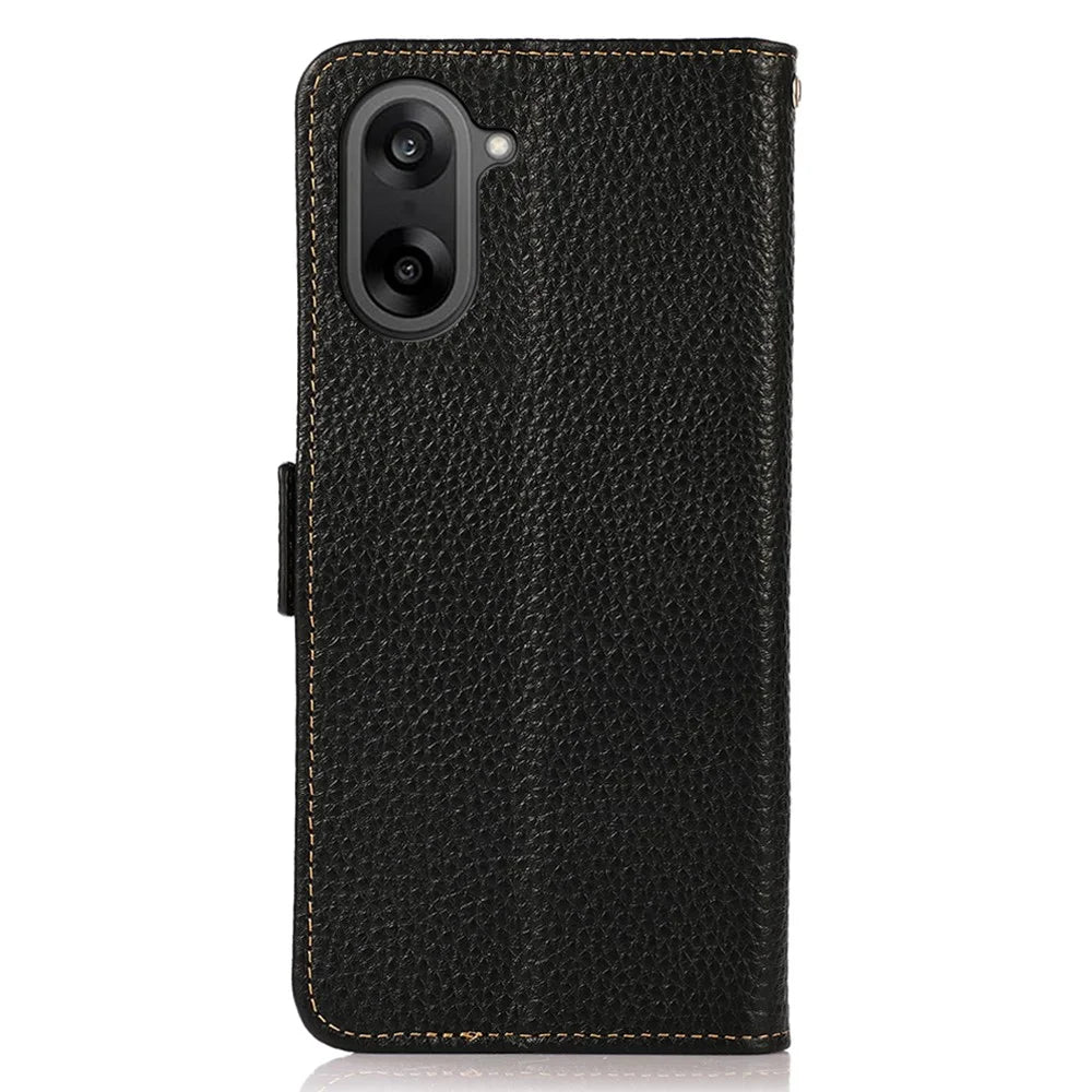 KHAZNEH for OnePlus Nord CE5 5G / Ace 5 Racing 5G Phone Case Genuine Cow Leather Cover RFID Blocking - Black - 7