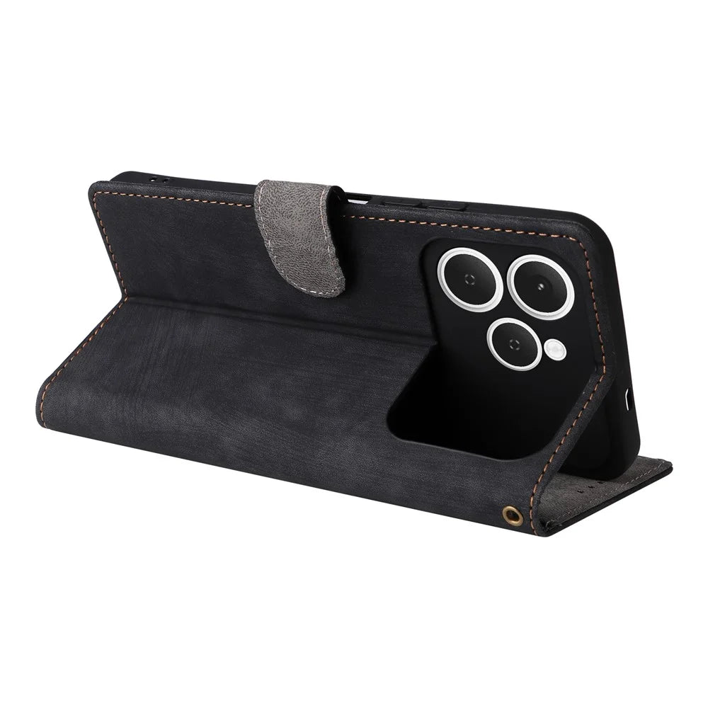 For TECNO Spark 40 4G Case Wallet RFID Blocking PU Leather Phone Cover Stand with Strap - Black - 5