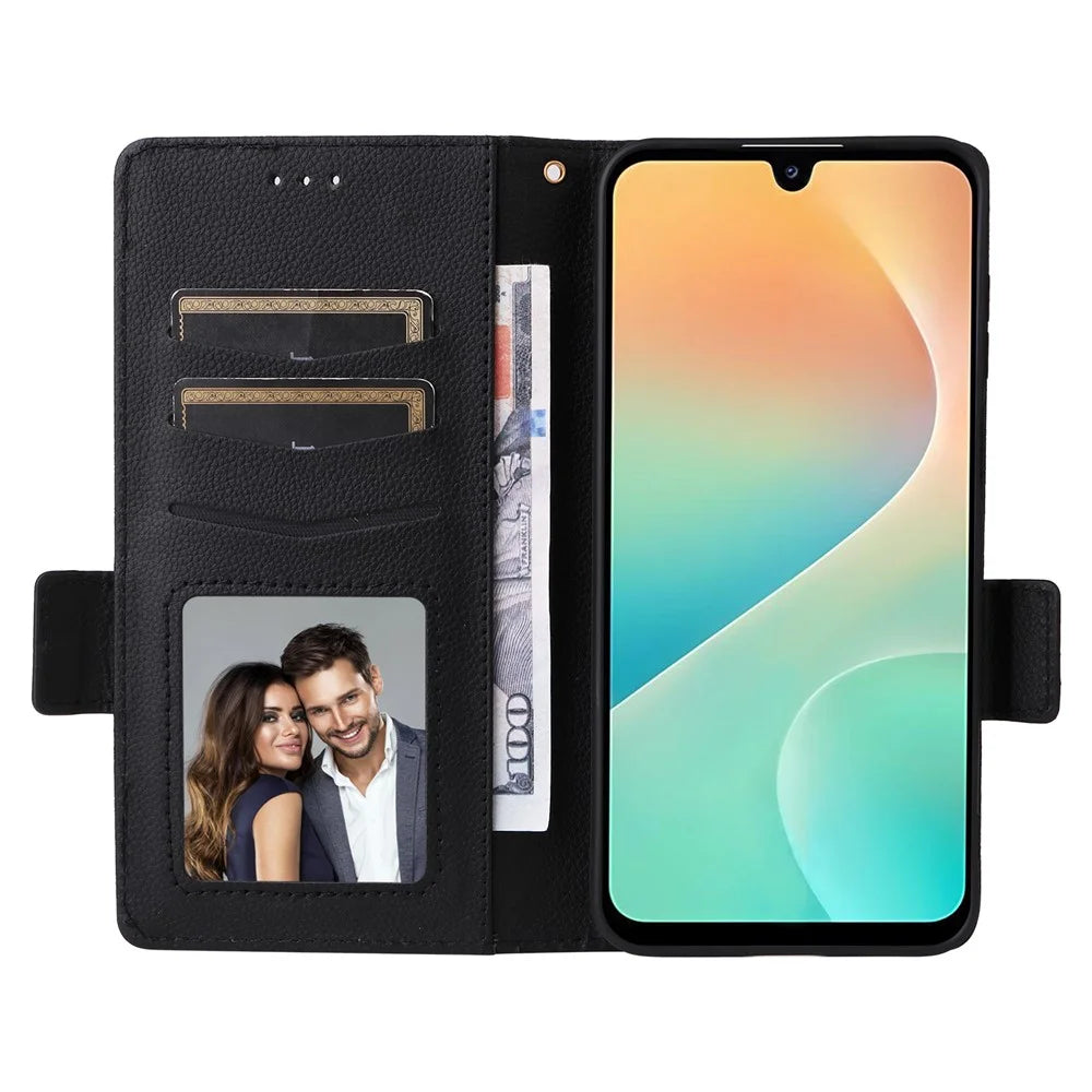For Samsung Galaxy M36 5G Case with Wrist Strap Litchi Texture PU Leather Wallet Phone Cover - Black - 2