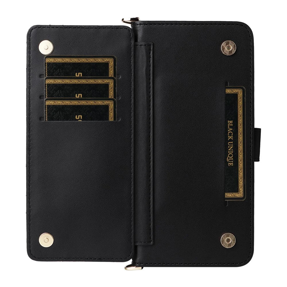 For Oukitel C60 / C60 Pro Case with Shoulder / Wrist Strap Leather Phone Cover Stand Wallet - Black - 4